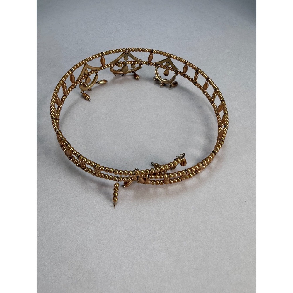 Vintage Gold Tone Rhinestone Choker Necklace Beaded Dangle Statement Boho - Picture 3 of 6